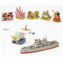 [바이위즈] 3D 입체 종이 인형 퍼즐 만들기 모형 집 성 카페 풍차 배 전함 군함 비행기 조립 어린이 창의력 소꿉놀이, 입체퍼즐(동물원)+스티커선물