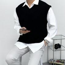 남친룩 오버핏 브이넥 골지 니트 조끼 빅사이즈 베스트 (90-115)