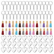 90pcs 아크릴 디스크 명확한 하트 키 체인 블랭크 charms 다채로운 술을위한 화려한 술