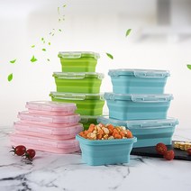실리콘 도시락통 용기 4 크기 접을 수있는 식품 휴대용 도시락 도시락, 분홍색, 350ml