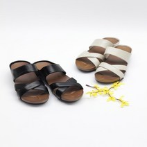 코지 단아한 가죽 엑스 스트랩 4cm 통굽 슬리퍼