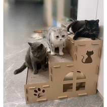 고양이 스크래처 집 박스집 2층 계단 긁힘 패드 조립식, 2단고양이 스크래치 보드 교체 팩x4