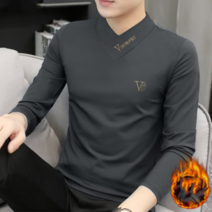 나래가 남자 겨울 기모티 긴팔티 브이넥 쫄티 비즈니스 pdj66