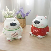 하트 곰돌이 저금통 (2color), 화이트