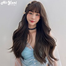 하이유니 그레이스 웨이브 펌 롱 헤어 긴머리 통가발 가발 65cm + 가발망 + 거치대 세트, 쿨브라운 / 65cm