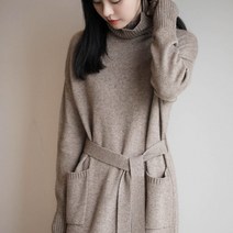 은창]웨이스트 벨트 포켓 니트 롱 원피스 치마 롱원피스 가을 겨울 긴팔 여성 돌잔치엄마 데일리 보온 방한