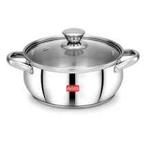 AVIAS Inox IB Stainless Steel Belly Cookpot with Glass Lid Induction and Gas Stove Friendly, 18cm