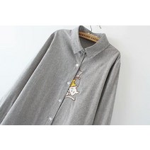 마이네임이즈 파운더스 블라우스 오버사이즈 코튼 린넨 여성 스트라이프 고양이 자수 셔츠 봄/가을 상의 플러스 사이즈