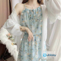 Phoenix 여름 여성쉬폰나시 롱피스 잔잔한 플라워 원피스세트