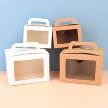 크라프트 상자 쿠키박스 손잡이 사각 투명창 케이스 PVC 선물박스 떡 꽃 캔들 선물, 화이트
