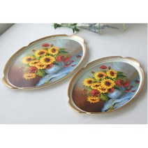 선물용 해바라기 프린팅 원형쟁반 2p 혼밥 엔틱 음식점 빵쟁반 커피쟁반, 단일사이즈