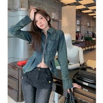청난방 청남방 여자 청 남방 난방 데님 셔츠 블라우스 gaganight 여성 어깨 지퍼가 달린 여성 39 s 여름 2023 새로운 레트로 매운 허리 슬림 조끼 탑스