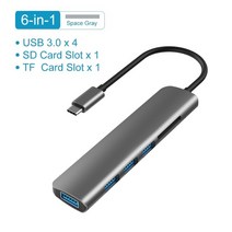USB 3.1 c형 허브-HDMI 어댑터 4K 썬더볼트 3 c허브 (허브 3.0 포함) TF SD 리더 슬롯 맥북 프로 에어 화웨이 메이트 용, 05 6 in 1 USB - Gray