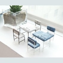 납골당 식탁 테이블 의자 모형 세트 미니어처 실내장식 꾸미기, 화이트