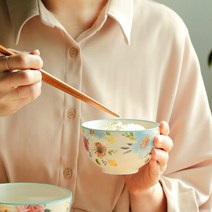 예쁜 플라워 도자기 밥그릇 꽃무늬 공기, 로니 단품, 공기 1p (핑크)
