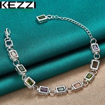 여성은팔찌 실버 925 스털링 스퀘어 상감 멀티 컬러 AAA 지르콘 팔찌 체인 여성 약혼 파티 웨딩 쥬얼리