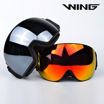 WING 여성 스키 보드 고글 더블렌즈 안경병용 야간, 블랙 + 골드