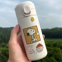스누피 글라스 체리블라썸 미니 누수방지 보온병, 300ml 폭탄 뚜껑 컵 BW1106 스누피