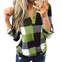 고방체크블라우스 5xl 패션 격자 무늬 인쇄 튜닉 탑 캐주얼 긴 소매 셔츠 여름 v 넥 blusas mujer de moda 여성
