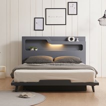 상일리베가구 마일드 LED조명 침대 프레임 SSQK, 다크그레이