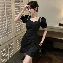 앤티크 헵번 스타일 미니 스커트녀 스퀘어 넥 큐빅 패션 불규칙 하객원피스 여성 여름원피스 치마 블라우스