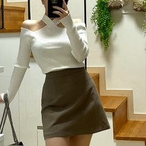 스키니어 홀터넥 쵸커넥 오프숄더 트임 긴팔 티셔츠 sz88240