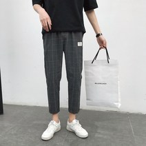 여름 체크 바지 남자 한판 트렌드 9 부 바지 헐렁한 캐주얼 바지 혼합 남자 바지 직통 항풍 문예