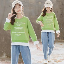 베비포 여아용 스플릿 맨투맨 청바지 상하복 세트 GN3