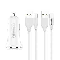 바나다 퀄컴3.0 고속 1포트 차량용 충전기 C타입 + 스피디 고속 충전케이블 C타입 1.5m, 충전기(SPE-R441UCQ30A), 화이트