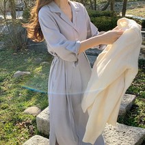 셔츠원피스 미니멀리즘 카라넥 싱글 버튼 스트랩 허리보정 보텀 트임 여성