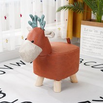 동물 원목 스툴 풋 미니 소파 보조 어린이 의자 귀여운 카페 인테리어 애니멀, 테크노-레드 사슴-탈착 세탁 가능