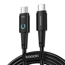 Toocki 반달 LED 표시등 알루미늄 합금 삼성 C타입 to C타입 고속충전 케이블, 0.25m, 100w