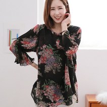 엄마옷 백합사 수국 플리츠 소매 쉬폰 블라우스[P201_301] 40대 50대 중년여성의류 여성용 마담 미시옷