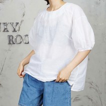벅시루 여성 앤 레글런 벌룬 소매반밴딩 린넨 BL