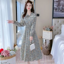 봄신상 프릴 플라워 민트 A스커트 롱 원피스 데일리 V넥 꽃무늬 원피스