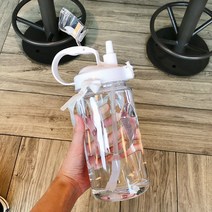물병 대용량 물컵 여성 빨대 휴대용컵 자심플 참신한 내추럴스타일 귀여운 2000ml초대형, T07-화이트 1.3L/멜빵
