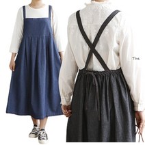 레아린넨 데님 보르노 멜빵 원피스