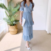 요시아나 [당일발송] 파스텔 프릴 랩 롱원피스 -3컬러