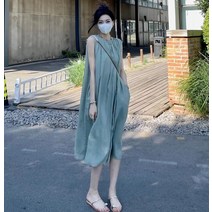 프렌치 티타임 그린 민소매 원피스 해변 바캉스 부드러운 바람 작은 키 감소 슬립