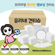 유리네건티슈 프리미엄 접어진 엠보싱 건티슈 아기건티슈 250매, 프리미엄 접어진 엠보싱 건티슈 250매