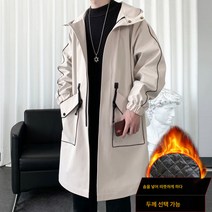 Z3JC 봄가을 후드 하프 기장 면 가미 루즈핏 트렌치 남성 트렌치코트