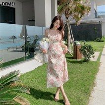 DFMEI 스커트 빈티지 소프트 퍼플 나시 스커트 플라워 원피스 여 디자인감