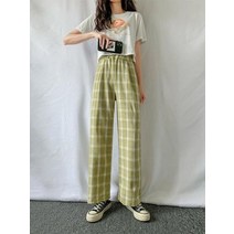여성통바지 부츠컷 여자겨울 바지 기모 슬랙스 여성와이드팬츠 여름 얇은 격자 무늬 바지 여성 캐주얼 루즈 와이드 레그 바지 한국 스타일 하이 웨이스트 힙합 스트레이트 팬츠