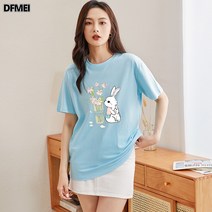 DFMEI 반팔 티셔츠 커플 상의 빈티지 루즈핏