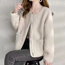 애띠앙 뽀글이 노카라 집업 조끼 자켓