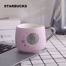 스타벅스 세라믹 머그컵 스푼포함 이쁘고 다양한 컬러 사이렌 머그잔 컵, 핑크퍼플체리브론즈메달컵355ml+스타스푼