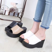 시아슈즈 국내제작 여성 발편한 통굽 키높이 사무실 교사 실내 웨지 하이힐 뮬 슬리퍼 10cm 3컬러