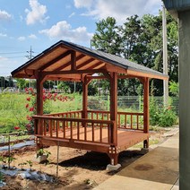 [자연쉼터] 기본형 도색 원두막 정자 (3면 난간과 주춧돌 포함 시공비 별도), 5) 도토리색, Bb. 기본형-함석지붕 (3.0M*2.3M)