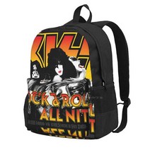 Kiss Rock Band amp Roll All Nite Spaceman Catman Demon School Bags 여행 노트북 백팩 키스 팬 아트 밴