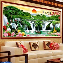 MINJING 3D전체DIY 큐빅 보석 십자수세트 경치 산수화 꽃들 식물 소나무 취미생활 비즈십자수 집들이 선물 생일, 1세트, 200x86cm